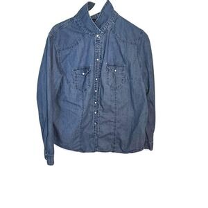 Torrid Womens Blue Denim Western Snap Button Down Shirt Medium Wash Plus Size 0